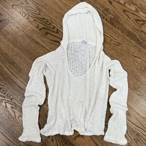 Splendid White Pointelle Knit Hooded Top Sweater Beachy Balletcore Effortless XS